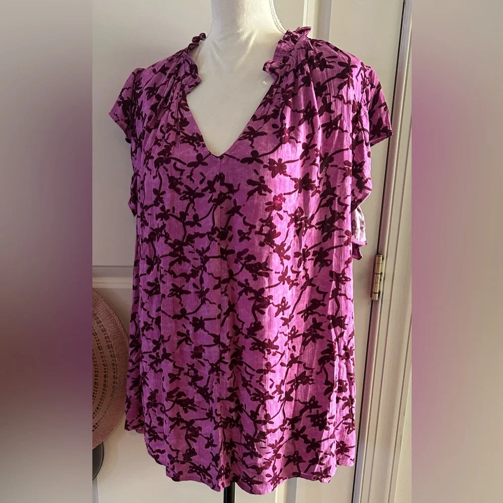 TERRA & SKY Flutter Sleeve Blouse Top Radiant Orchid 4X (28w - 30w) NWT